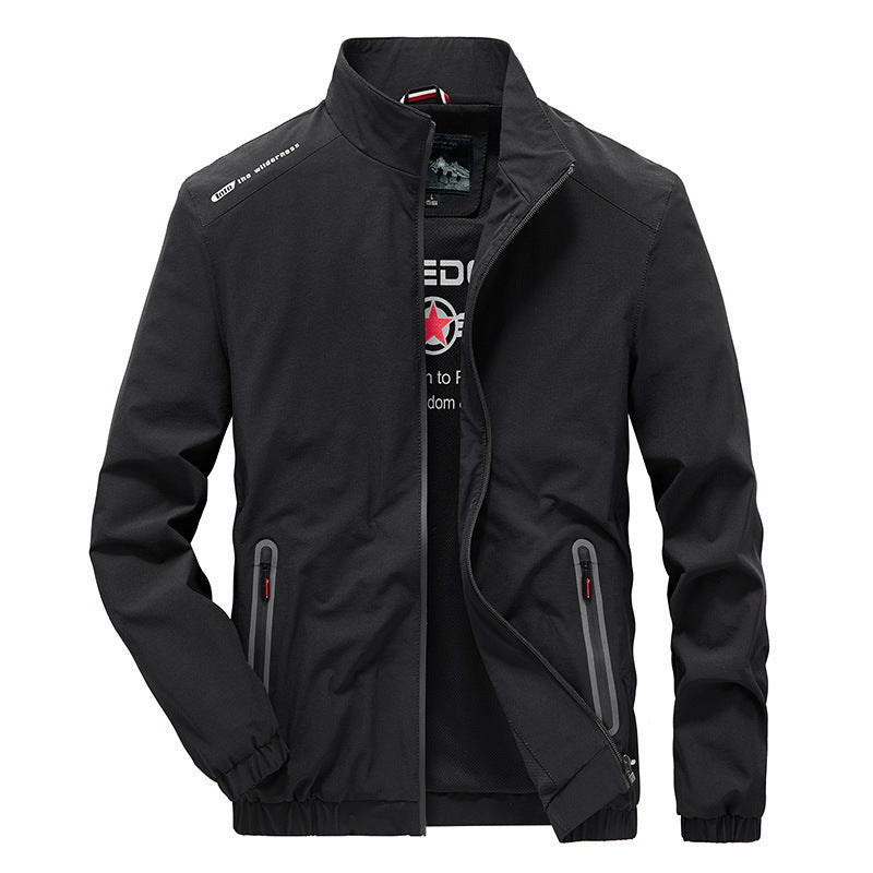 Men's lightweight softshell outdoor jacket with stand-up collar, water-repellent surface and zippered pockets Mune Fashion