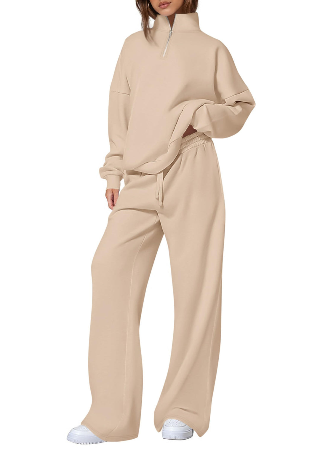 Women's oversized tracksuit with stand-up collar, half zipper and wide leg Mune Fashion