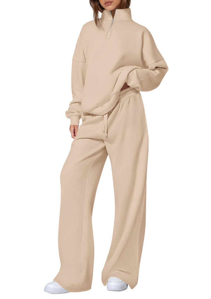 Women's oversized tracksuit with stand-up collar, half zipper and wide leg Mune Fashion