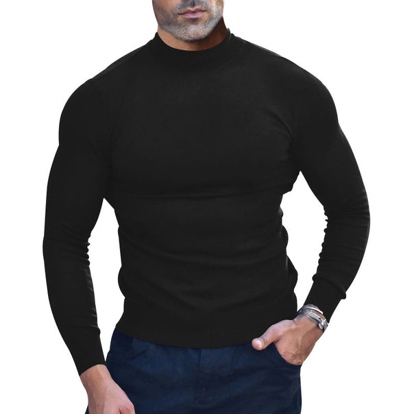 Men's body-hugging fine knit sweater with a tight round neckline Mune Fashion