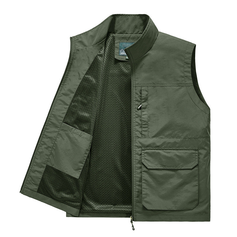 Men's Multifunctional Utility Vest with Mesh Lining, Zipper & Multiple Pockets Mune Fashion