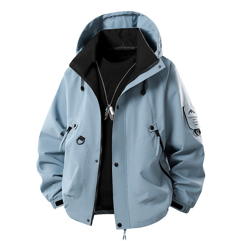 Men's Waterproof Outdoor Jacket with Adjustable Hood Collar Mune Fashion