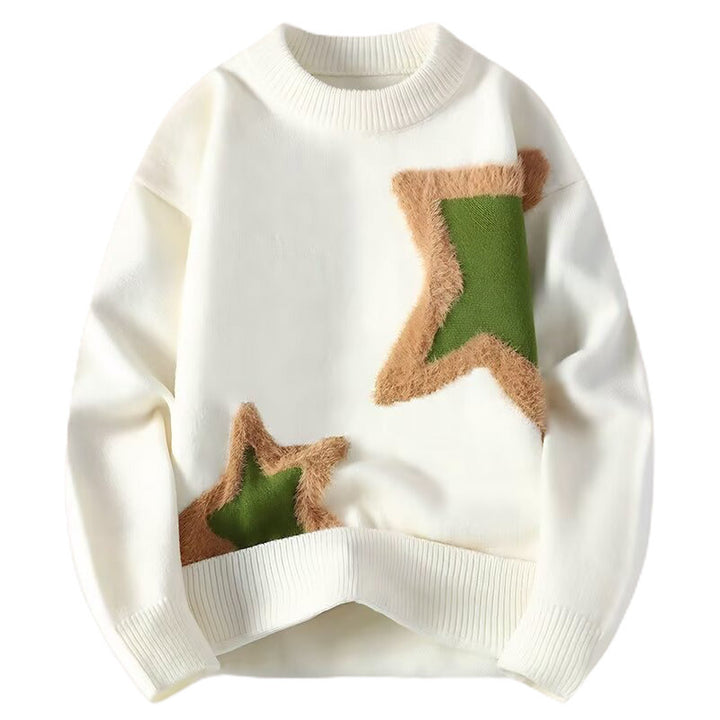 Women's Cozy Round Neck Sweater with Unique Moon Pattern Mune Fashion