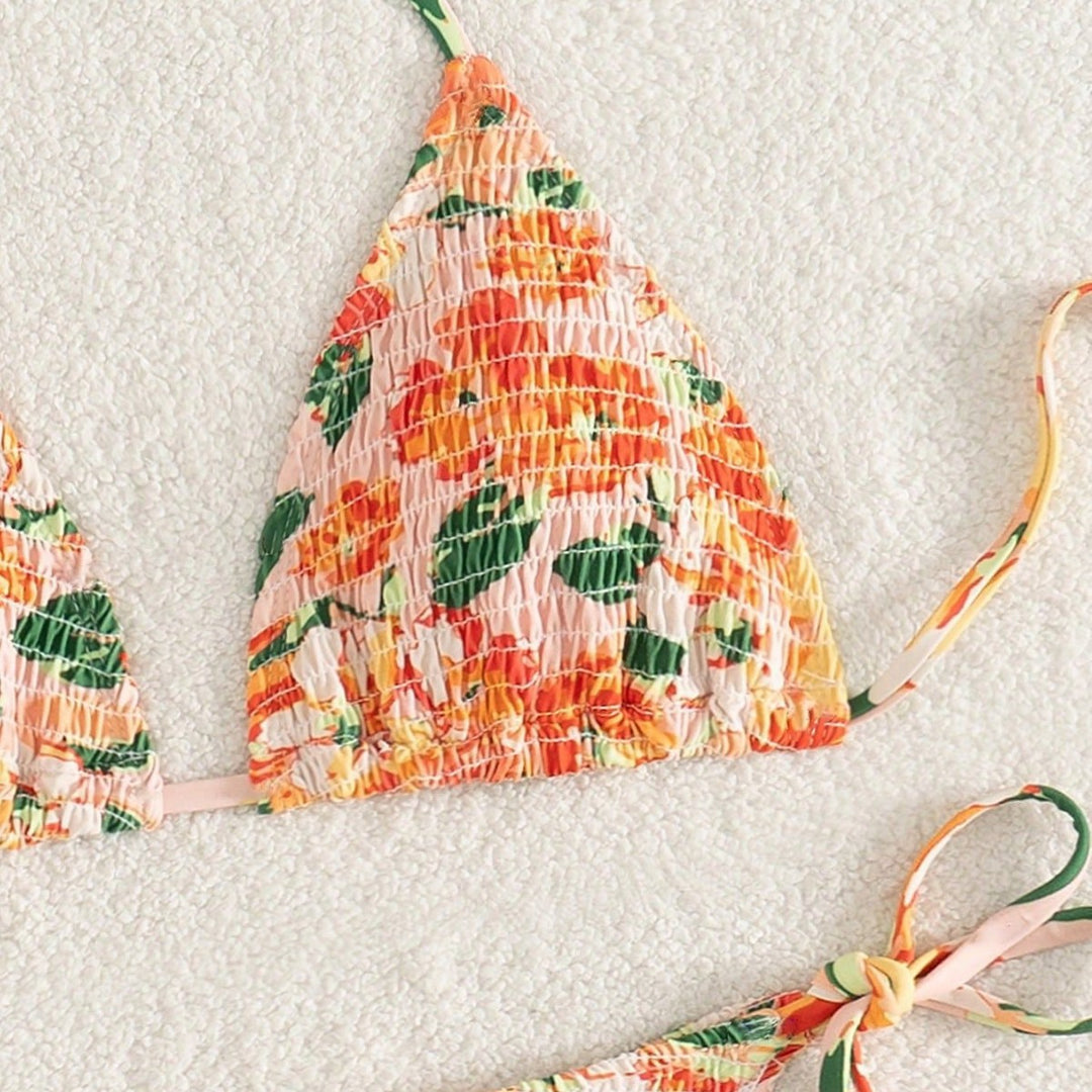 Women's Triangle Bikini with Floral Gatherings Mune Fashion