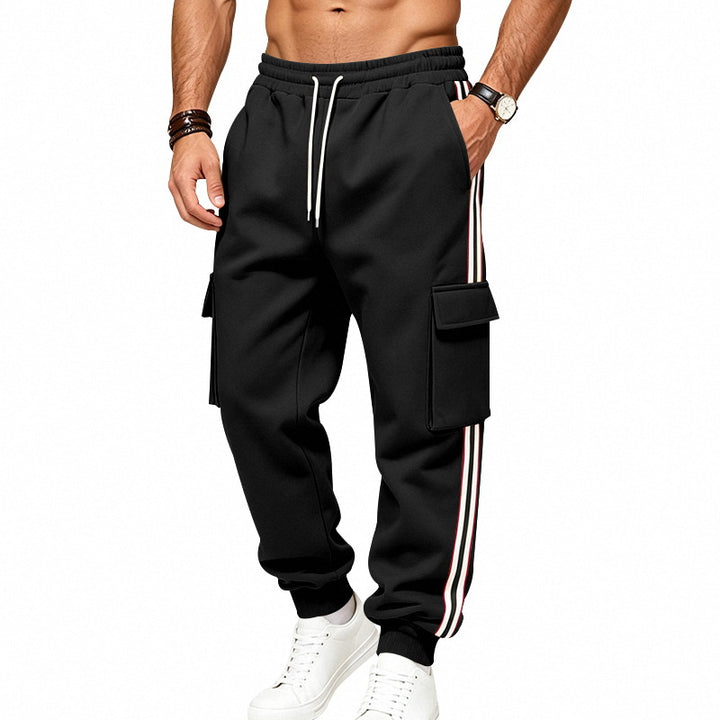 Men's cargo sweatpants made of cotton with contrasting side stripes and drawstring Mune Fashion