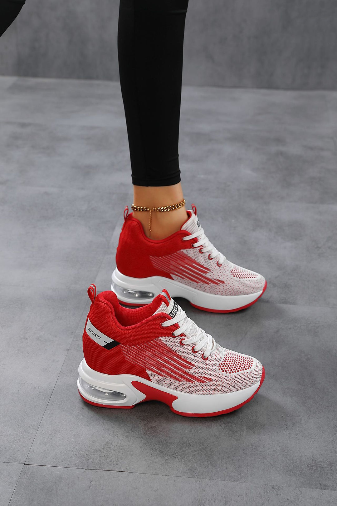 Women's Stylish Platform Sneakers with Air Cushioning and Knitted Breathable Upper Mune Fashion