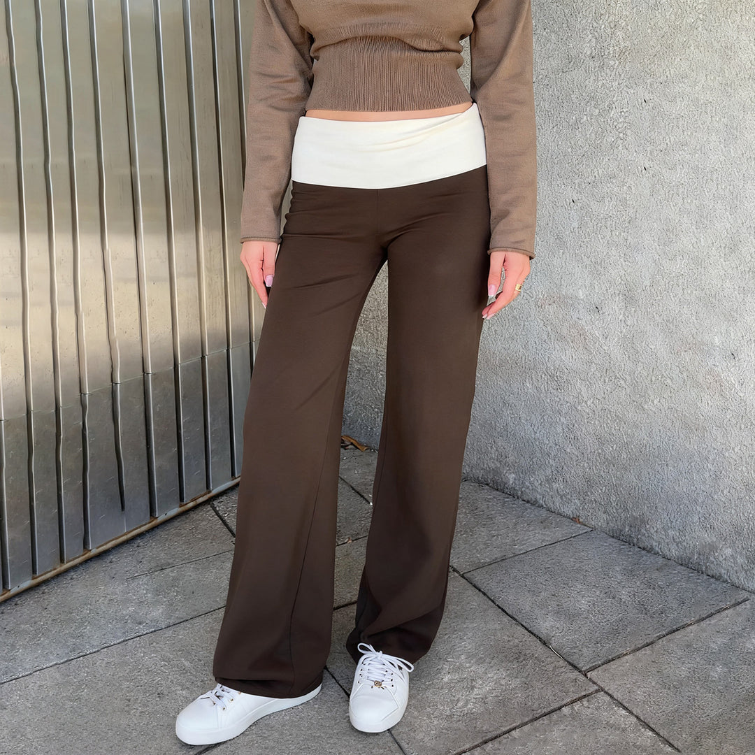 Women’s soft yoga lounge pants with foldable waistband and wide leg Mune Fashion