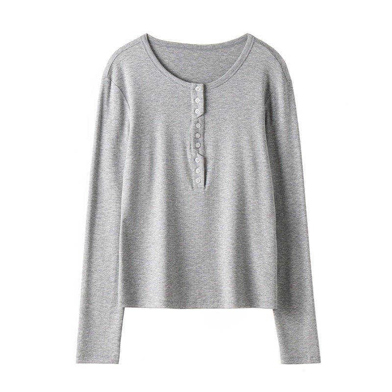 Women's Long Sleeve Henley Shirt made of fine jersey with decorative button placket Mune Fashion