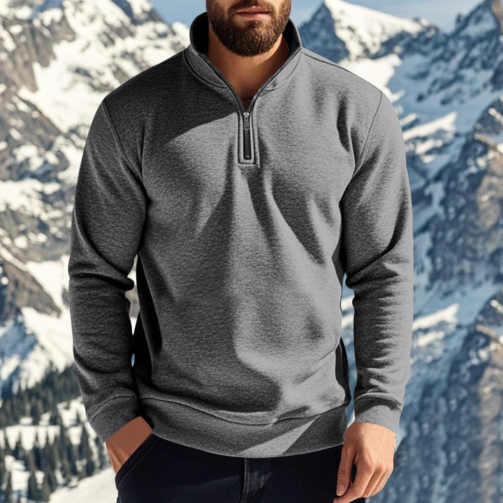 Men's comfortable half-zip sweatshirt with stand-up collar, lightly brushed inner side, and ribbed hem Mune Fashion