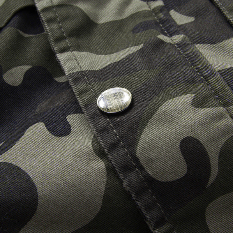 Men's Camouflage Field Jacket with Hood, Multifunctional Exterior Pockets and Drawstring Waist Mune Fashion