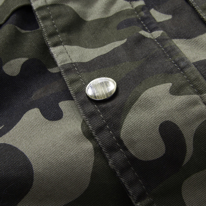 Men's Camouflage Field Jacket with Hood, Multifunctional Exterior Pockets and Drawstring Waist Mune Fashion