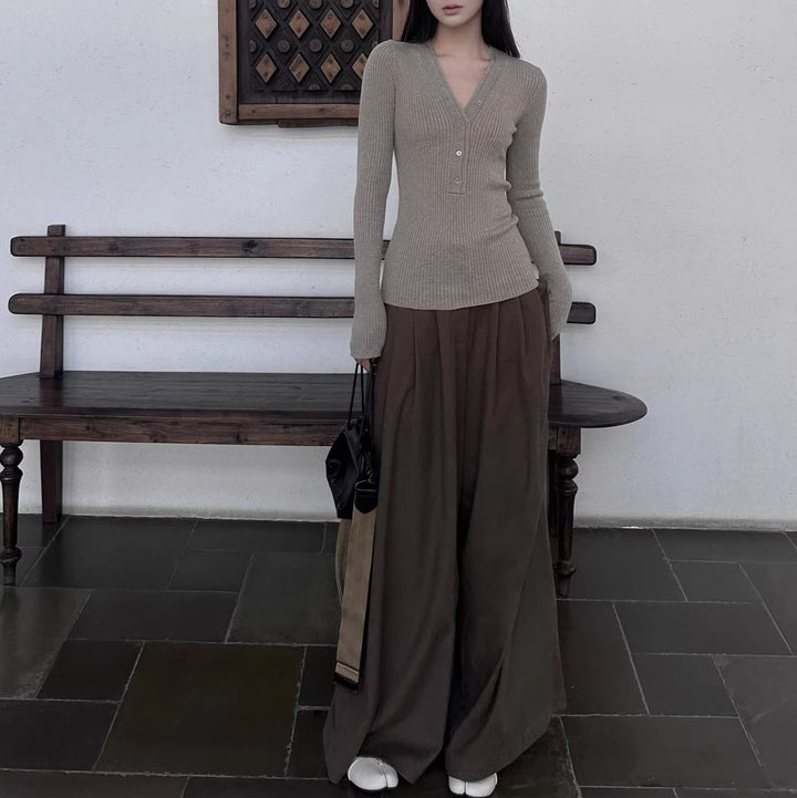 Ladies Elegant Wide High-Waist Trousers Mune Fashion