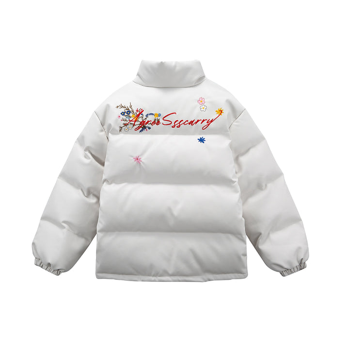 Women's Quilted Short Jacket with Floral Embroidery and High Stand-Up Collar Mune Fashion