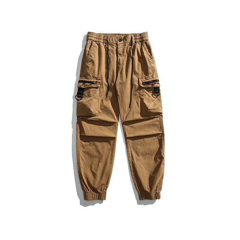 Men's Multifunctional Cargo Jogging Pants with D-Rings, Zipper Flaps, and Elastic Cuffs Mune Fashion