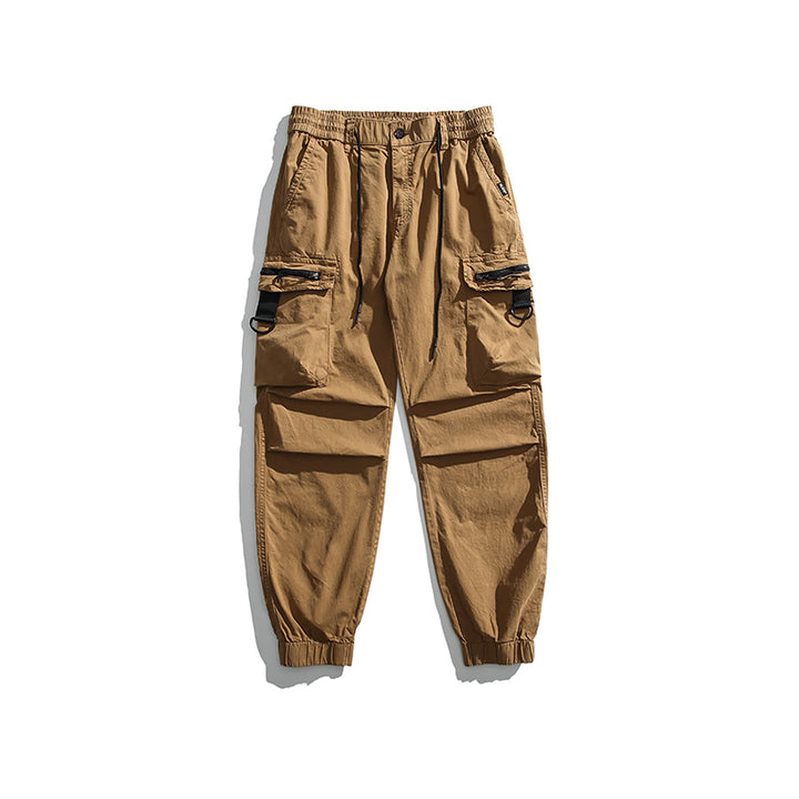 Men's Multifunctional Cargo Jogging Pants with D-Rings, Zipper Flaps, and Elastic Cuffs Mune Fashion