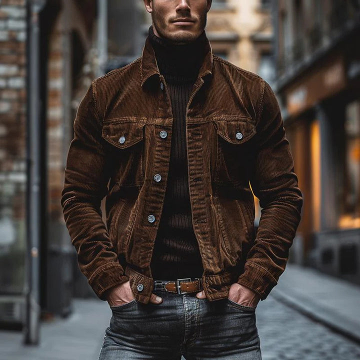 Men's cord jacket with tailored cut and snap button placket Mune Fashion
