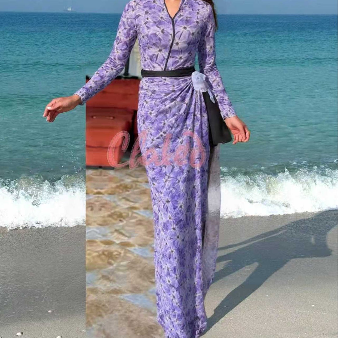 Women elegant beach dress with floral pattern Mune Fashion