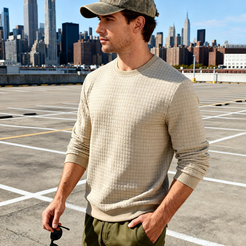 Men's textured waffle knit sweater made of cotton blend with round neckline Mune Fashion