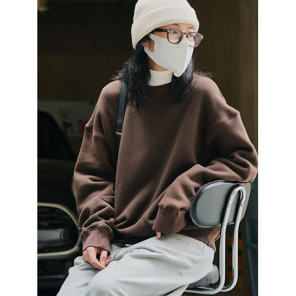 Women's Loose Oversized Sweatshirt with Drop Shoulder and Ribbed Hem Mune Fashion
