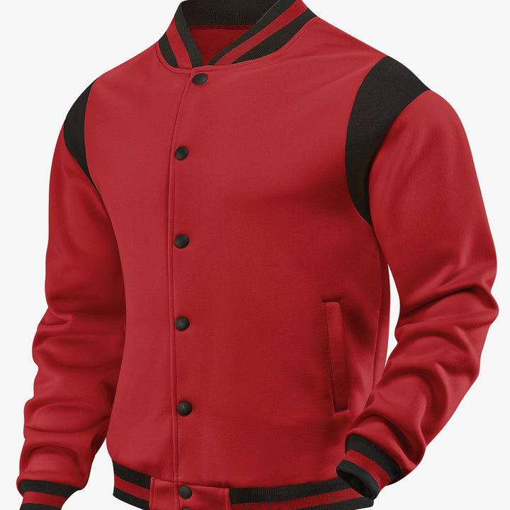 Men's light baseball jacket in sweat quality with snap button placket, ribbed collar and contrasting shoulder yoke Mune Fashion