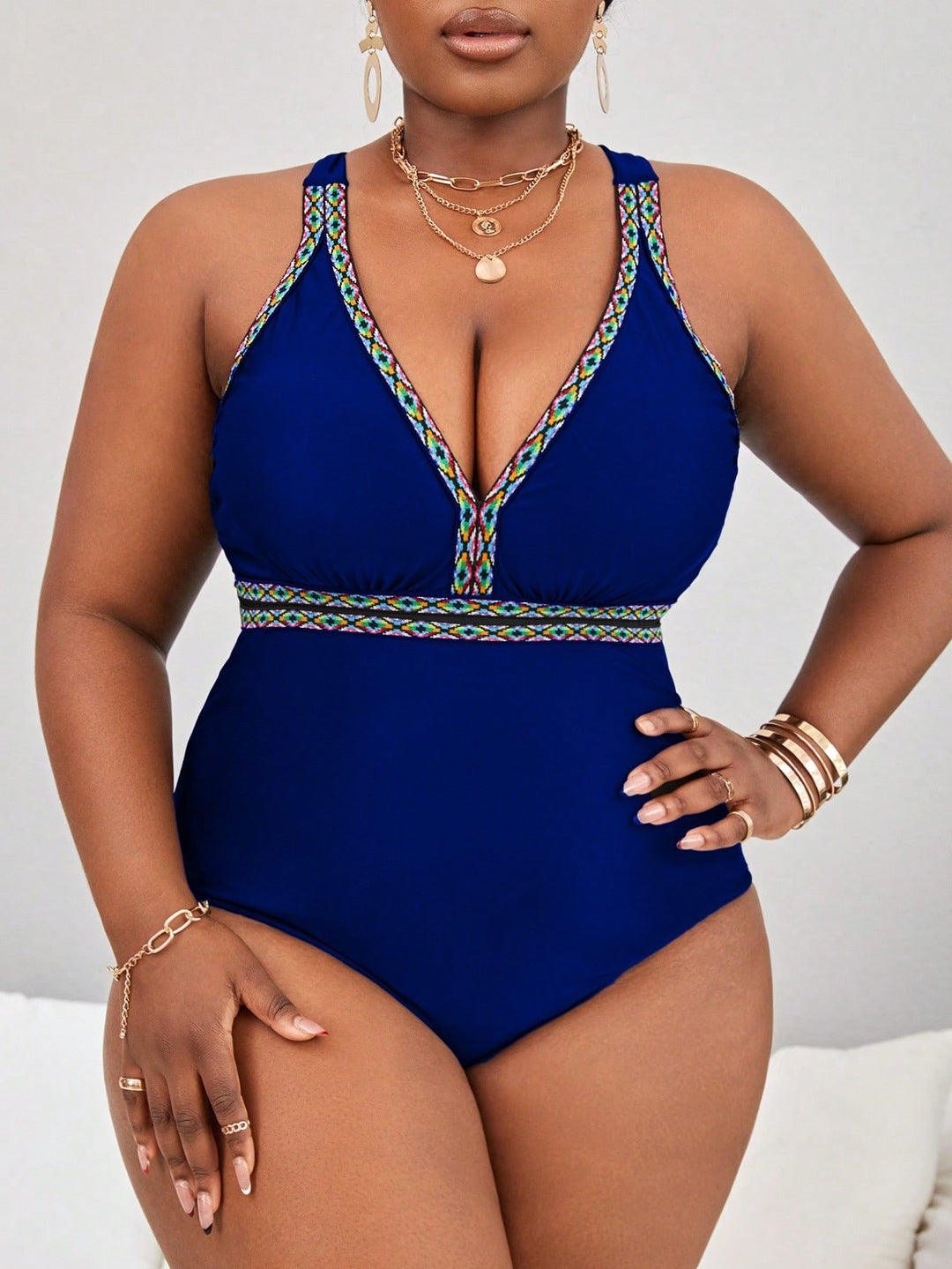 Women’s swimsuit with geometric embroidery Mune Fashion