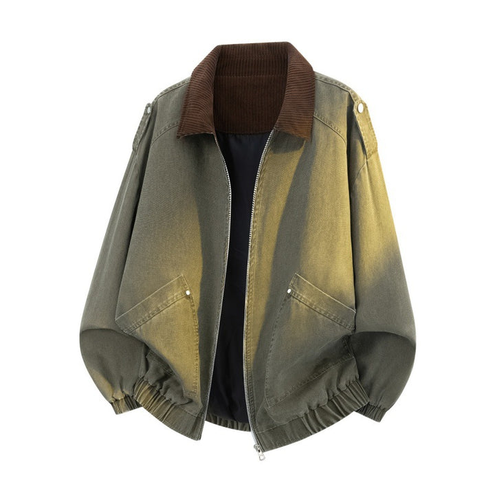 Men's Oversized Jeans Bomber Jacket with ribbed stand-up collar, patch pockets and elastic hem Mune Fashion