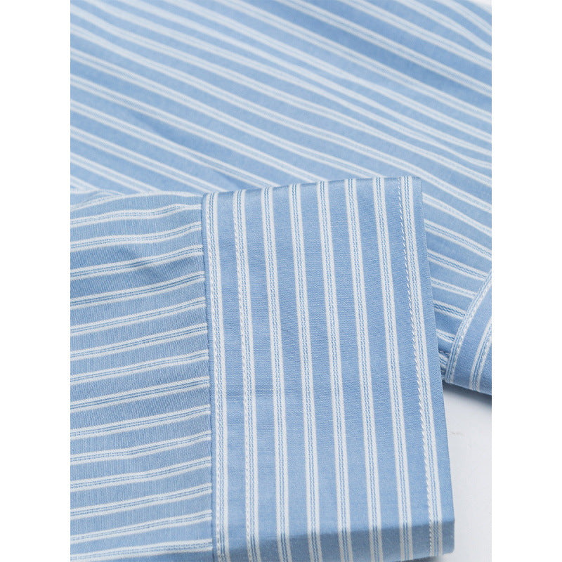 Women's oversized shirt with fine stripes, breast pocket, and rounded hem Mune Fashion