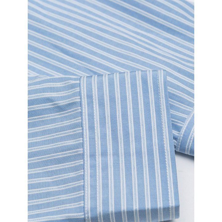 Women's oversized shirt with fine stripes, breast pocket, and rounded hem Mune Fashion