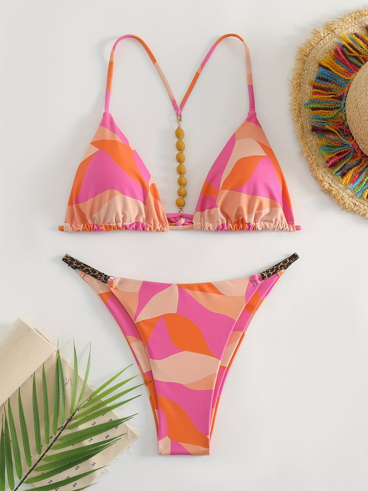 Women's Triangle Bikini Set with Eye-Catching Stripes Mune Fashion