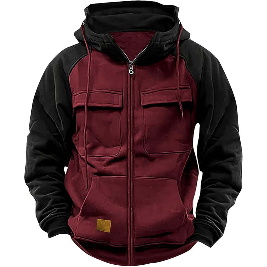 Men's nan Utility hooded jacket with mixed materials, chest pockets, and zipper Mune Fashion