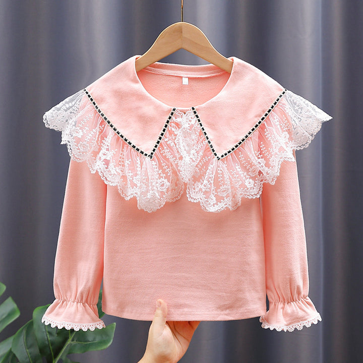 Women Vintage Long Sleeve Shirt with Lace Collar Mune Fashion