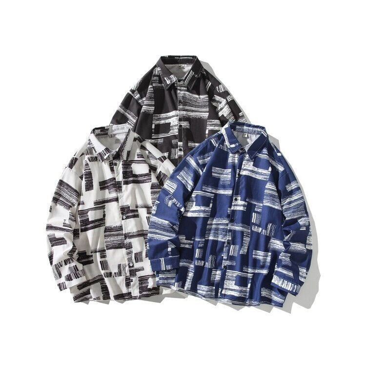 Men's Oversized Shirt with Graphic Block Print Mune Fashion
