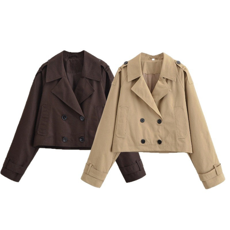Women's Short Double-Breasted Trench Jacket in Cropped Workwear Look Mune Fashion