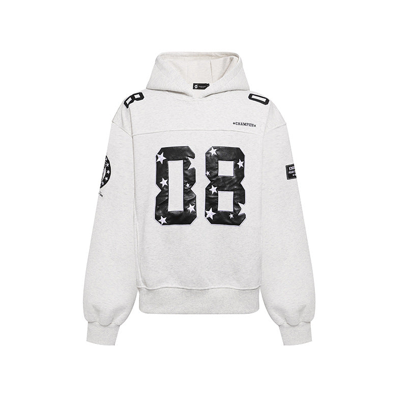 Women's Oversize Hoodie Sweatshirt with Large Number Print and Star Applications Mune Fashion