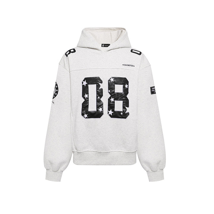 Women's Oversize Hoodie Sweatshirt with Large Number Print and Star Applications Mune Fashion