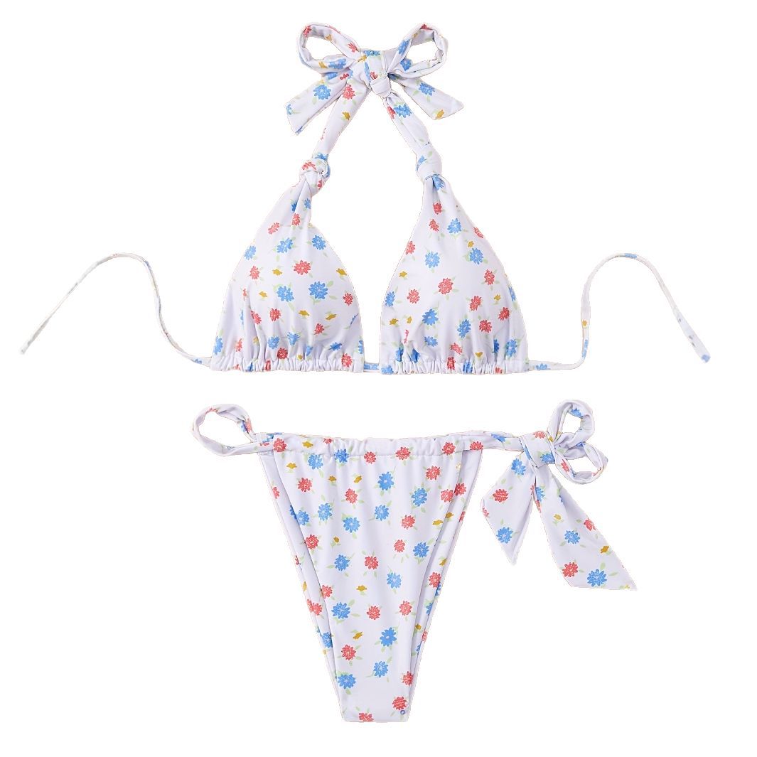 Women's floral patterned triangle bikini with playful tie Mune Fashion
