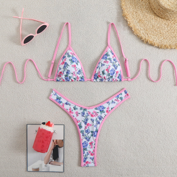 Women's triangle bikini with floral design and adjustable straps Mune Fashion