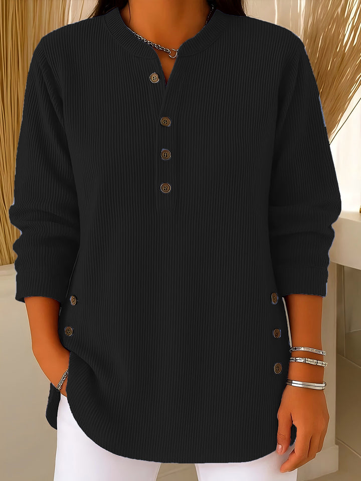 Women's plisse tunic blouse with stand-up collar, button placket and side decorative buttons Mune Fashion