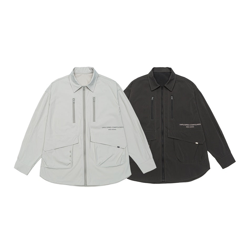 Unisex Technical Overshirt Jacket in Boxy Cut with Front Zipper and Multi-Function Pockets Mune Fashion
