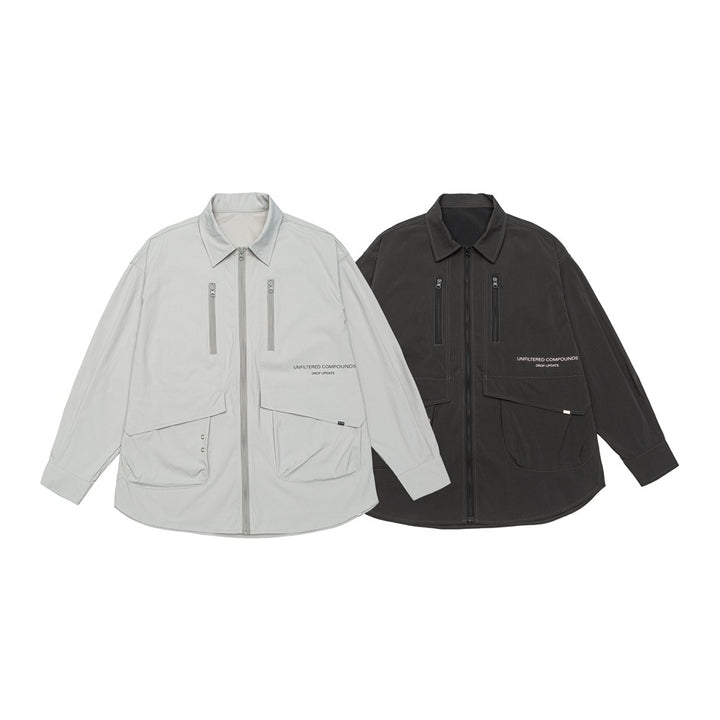 Unisex Technical Overshirt Jacket in Boxy Cut with Front Zipper and Multi-Function Pockets Mune Fashion