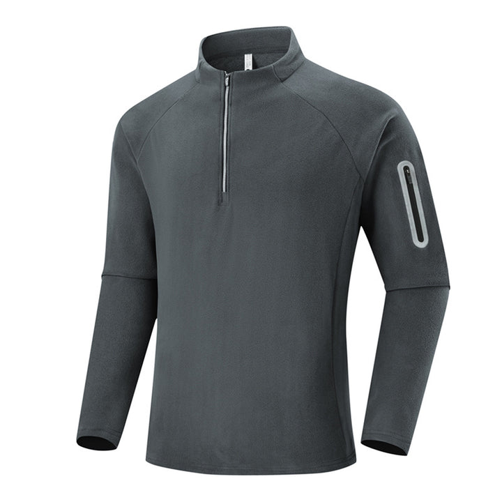Men's Fleece Half-Zip Training Shirt with Stand-up Collar and Sleeve Zipper Pocket Mune Fashion