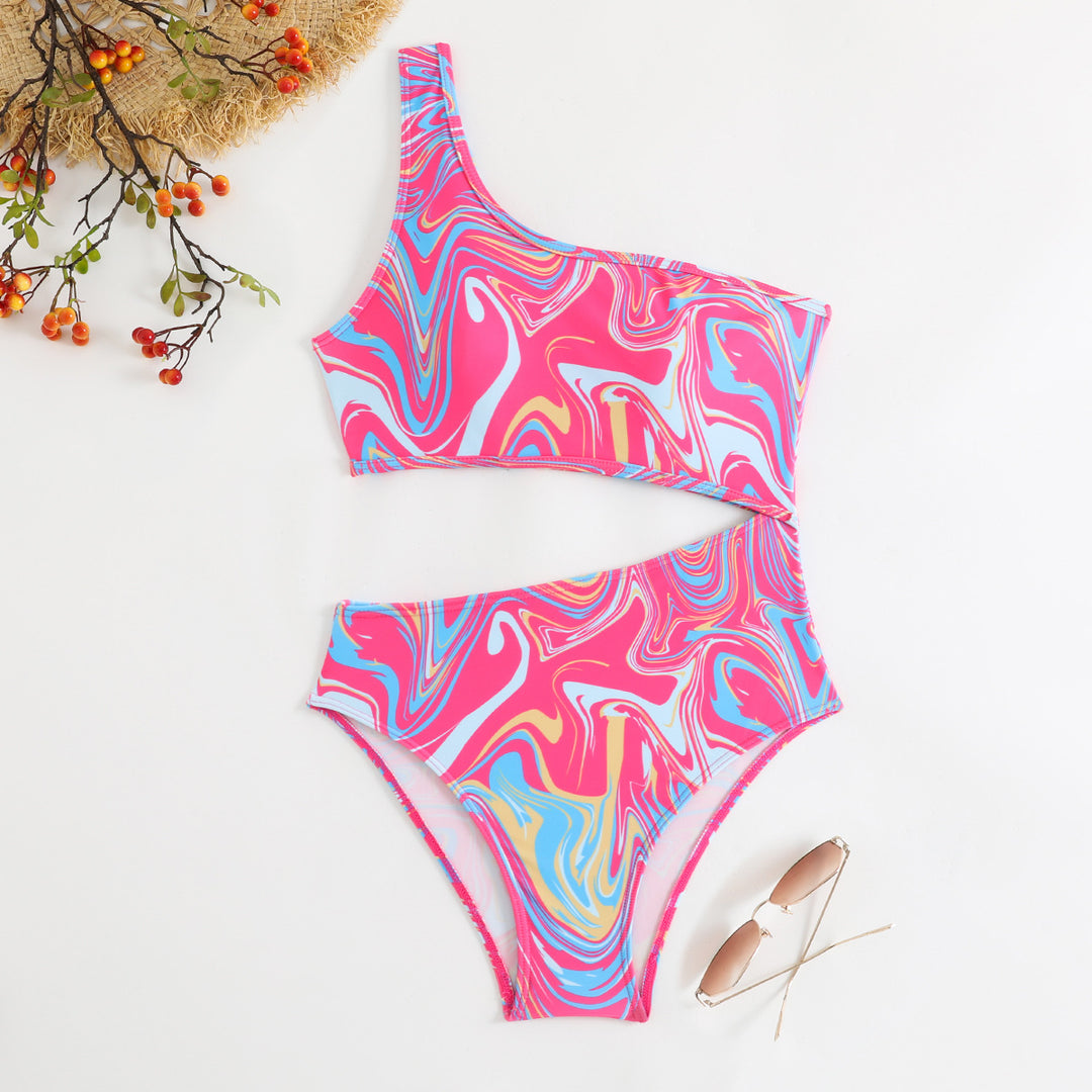 Women's One-Sided Bikini with Colorful Swirl Pattern Mune Fashion