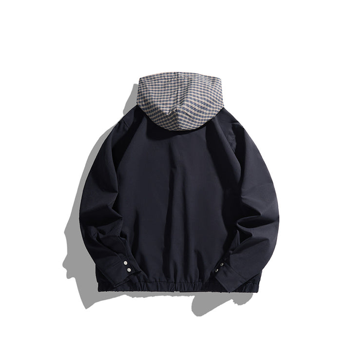 Unisex Light Hooded Transition Jacket with Check Patch Chest Pocket and Elastic Hem Mune Fashion