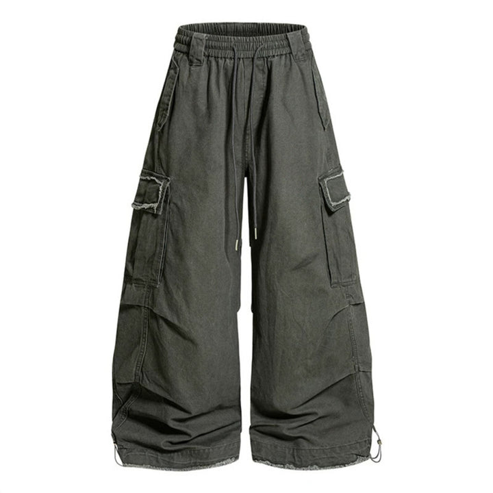 Women's Wide Cargo Pants with Elastic Waistband, Cargo Pockets, and Adjustable Hem Mune Fashion