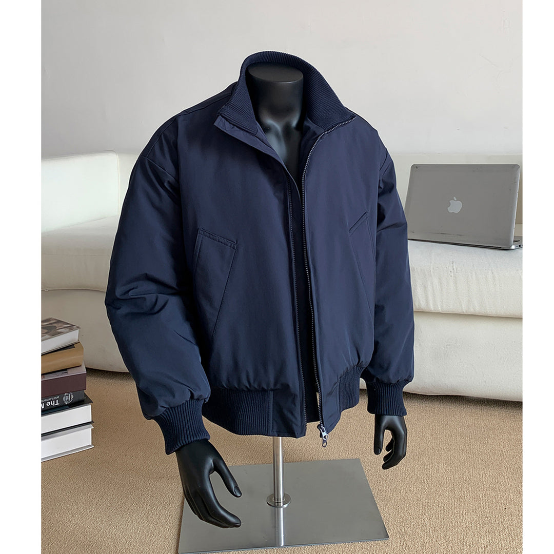 Men's Oversized Quilted Bomber with High Ribbed Collar Construction and Hidden Zipper Mune Fashion