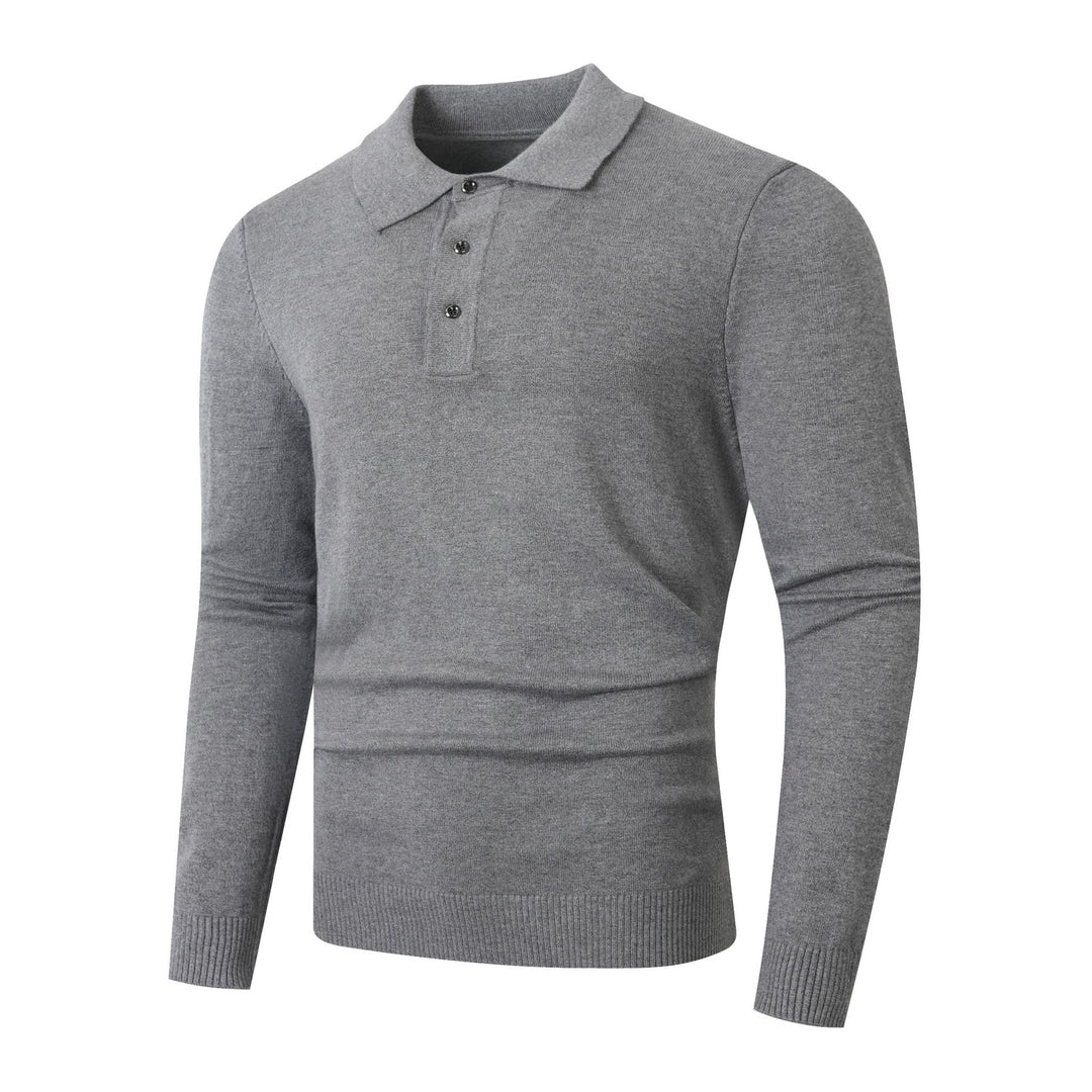 Men's fine knit polo shirt with long sleeves and three-button placket Mune Fashion