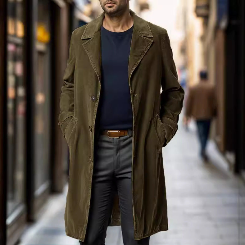 Men's lightweight long trench coat with lapel collar and applied side pockets Mune Fashion