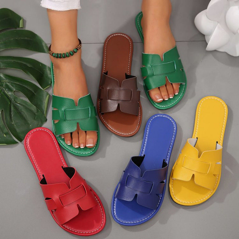 Women’s flat pantolettes with slotted strap design and cushioned comfort footbed Mune Fashion