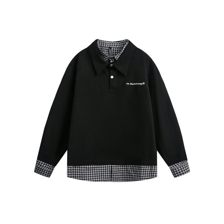 Men's oversized polo with layered look, checkered shirt lining and shirt collar Mune Fashion