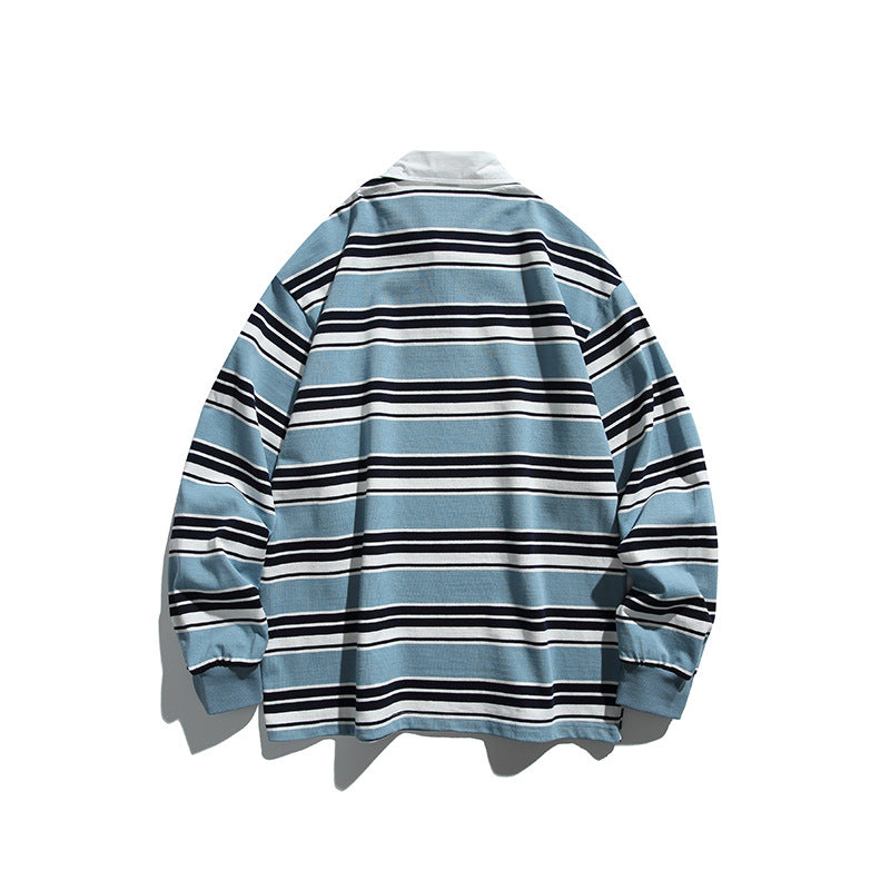 Unisex Oversize-Long Sleeve-Rugby Shirt with Contrast Collar and Distinctive Striped Pattern Mune Fashion